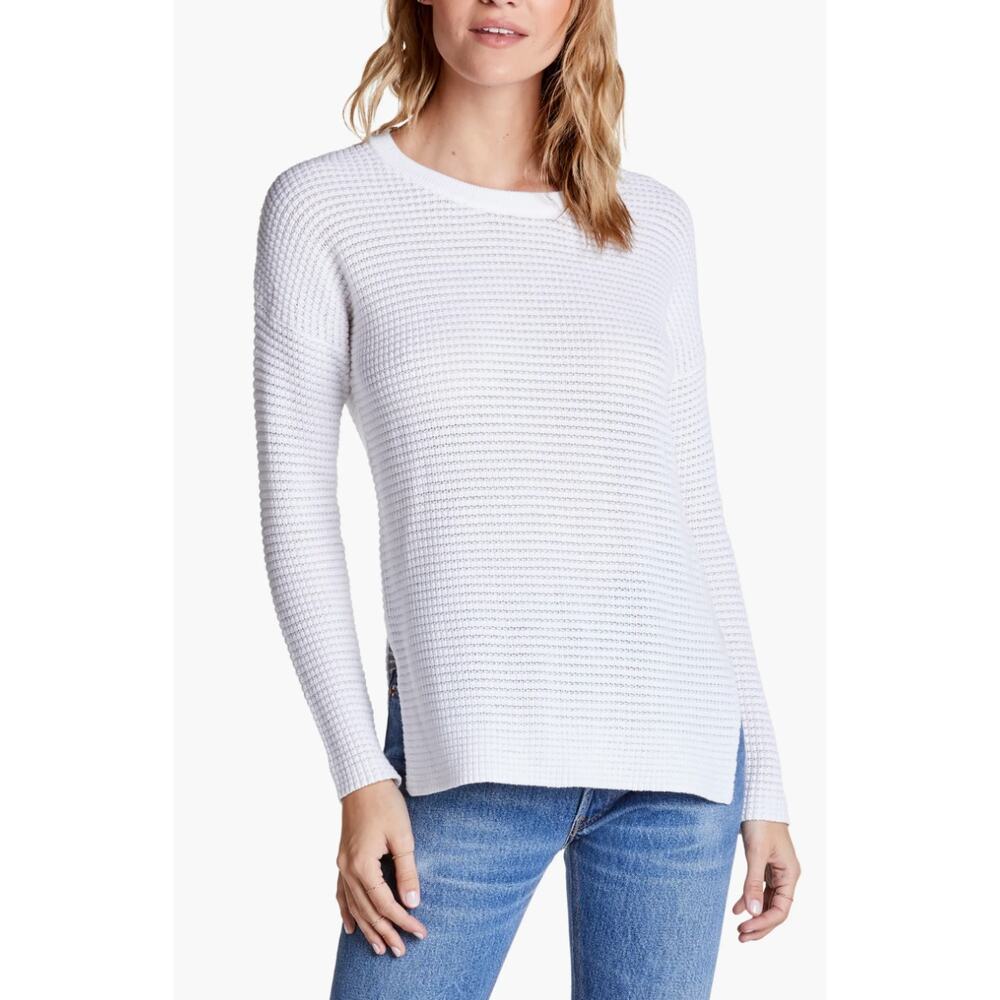 Michael Stars White Paige Pullover Waffle Knit Long Sleeve‎ Top Size Medium